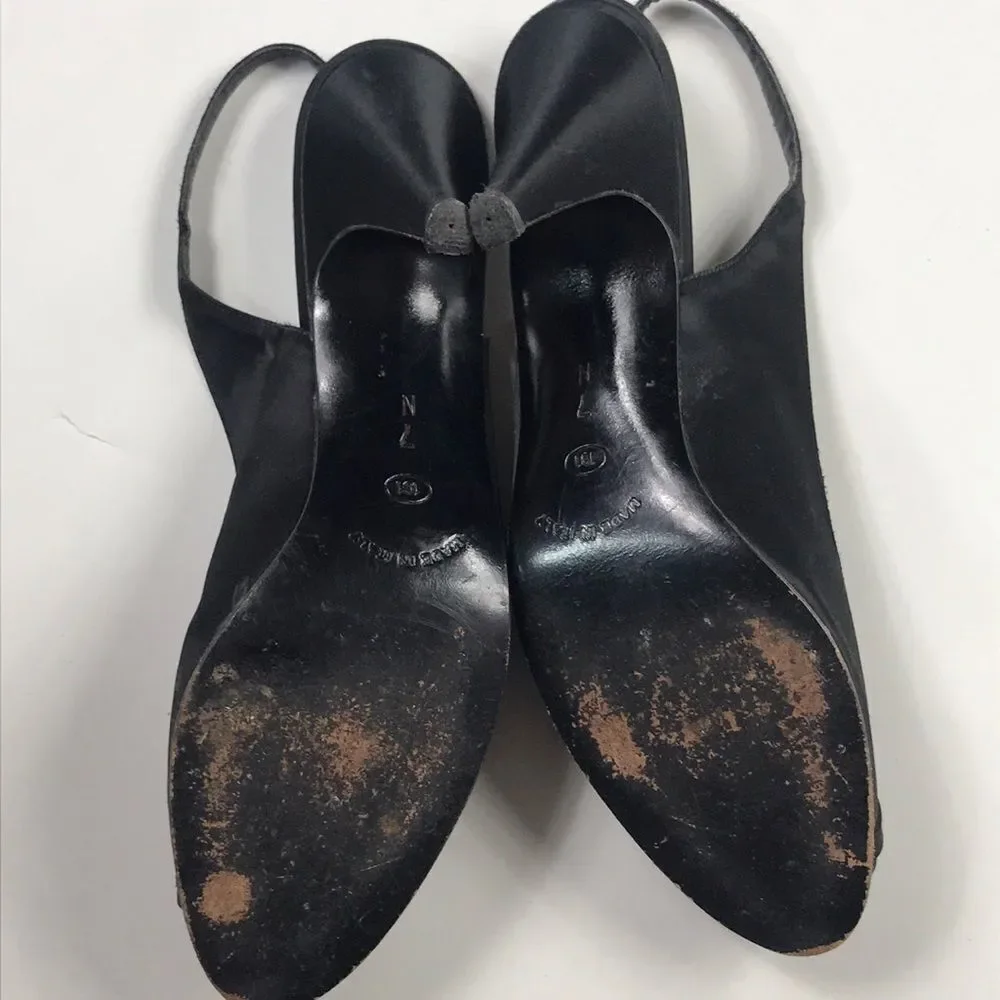 Black Silk Kitten Heels by Red Cross Made In Italy Shoes Size 7
